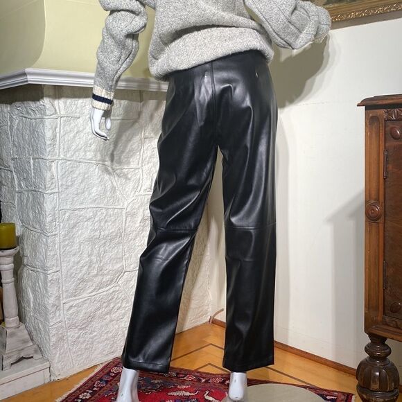 NWT Halston Faux Leather Retro Style High Waisted Pleated Trousers - Picture 6 of 16